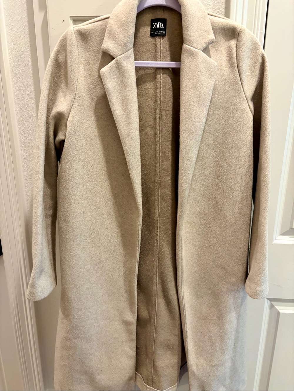EUC!! ZARA Women’s Cream Open-Front Long Coat with Side Pockets Size Small